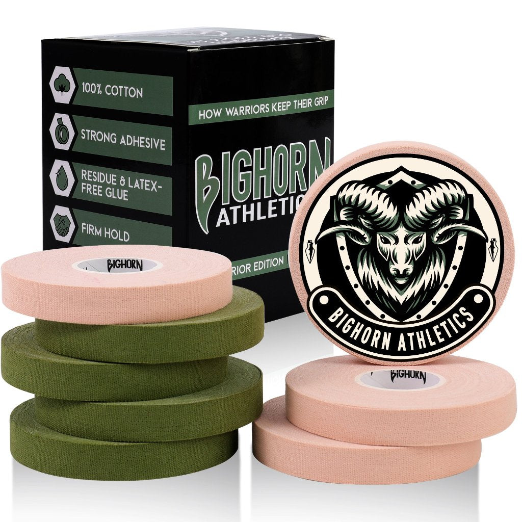 Bighorn Athletics | Jiu Jitsu Finger Tape |100% Cotton |Military Green &  Nude Colors